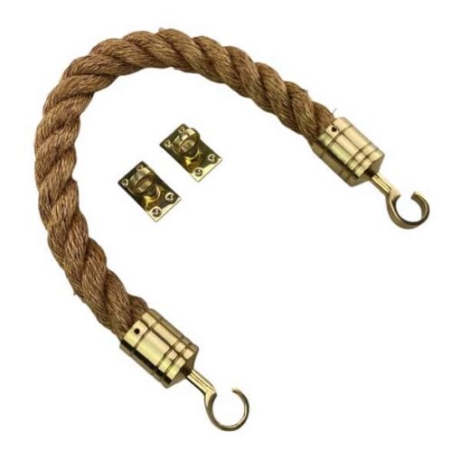 rs natural manila barrier rope with polished brass hook and eye plates