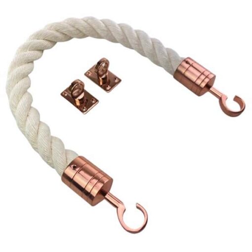 rs synthetic white cotton barrier rope with copper bronze hook and eye plates