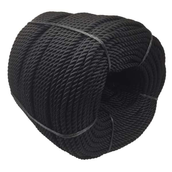 28mm Black Nylon 3 Strand Rope 220 Metre Coil - RopeServices UK