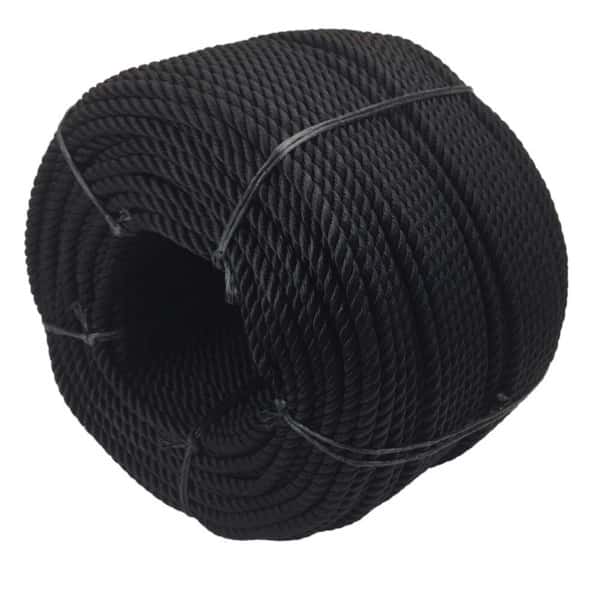 6mm Black Nylon 3 Strand Rope 220 Metre Coil - RopeServices UK