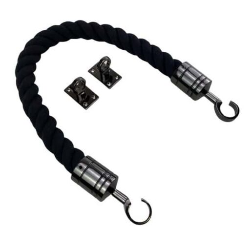 rs black natural cotton barrier rope with gun metal black hook and eye plates