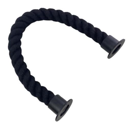 rs black synthetic polyspun barrier rope with powder coated black cup ends