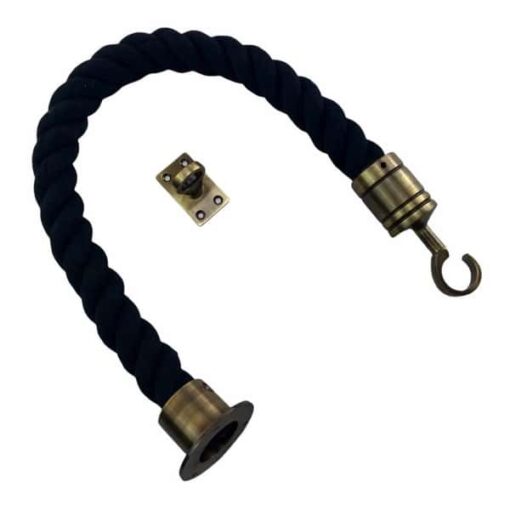 rs black natural cotton barrier rope with antique brass cup hook and eye plate
