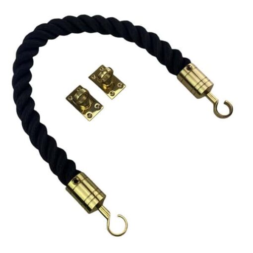rs black softline multifilament barrier rope with polished brass hook and eye plates