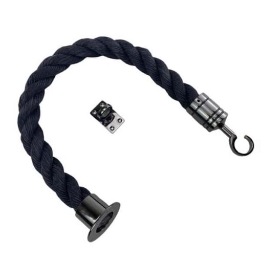 rs black staplespun barrier rope with gun metal black cup hook and eye plate