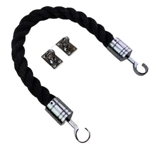 rs black staplespun barrier rope with polished chrome hook and eye plates