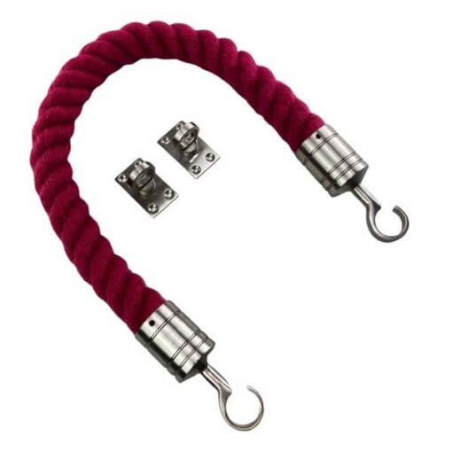 rs burgundy synthetic polyspun barrier rope with satin nickel hook and eye plates