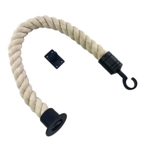 rs natural cotton barrier rope with powder coated black cup hook and eye plate