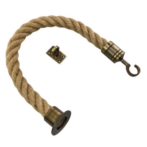 rs natural jute barrier rope with antique brass cup hook and eye plate
