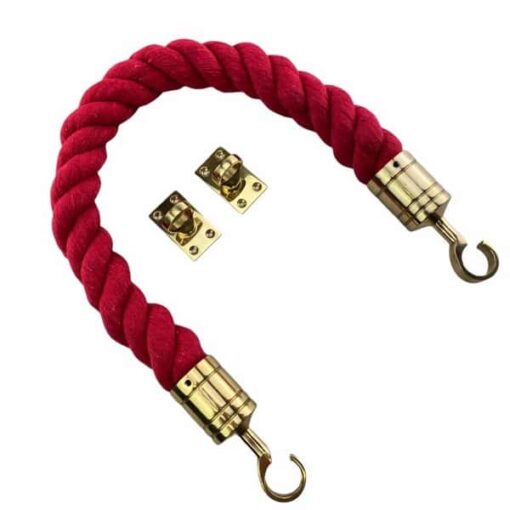 rs red natural cotton barrier ropes with polished brass hook and eye plates