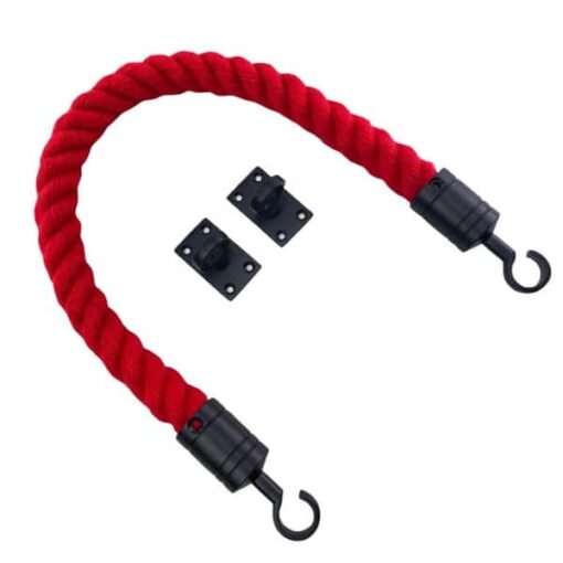 rs red synthetic polyspun bnarrier rope with powder coated black hook and eye plates