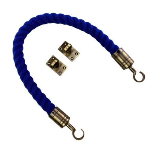 rs royal blue polyspun barrier rope with antique brass hook and eye plates
