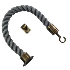 rs synthetic grey barrier rope with antique brass cup hook and eye plates