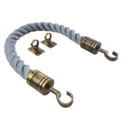 rs synthetic grey barrier rope with antique brass hook and eye plates