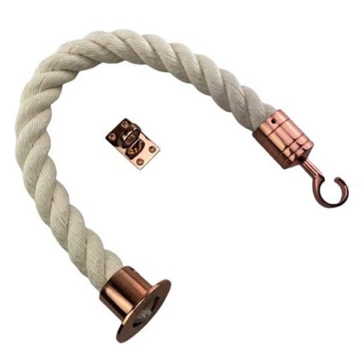 rs synthetic white cotton barrier rope with copper bronze cup hook and eye plates