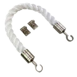 rs white staplespun barrier rope with satin nickel hook and eye plates