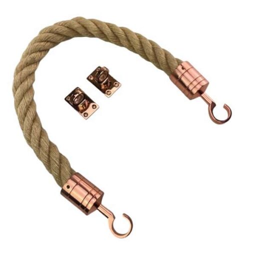 rs natural hemp barrier rope with copper bronze hook and eye plates