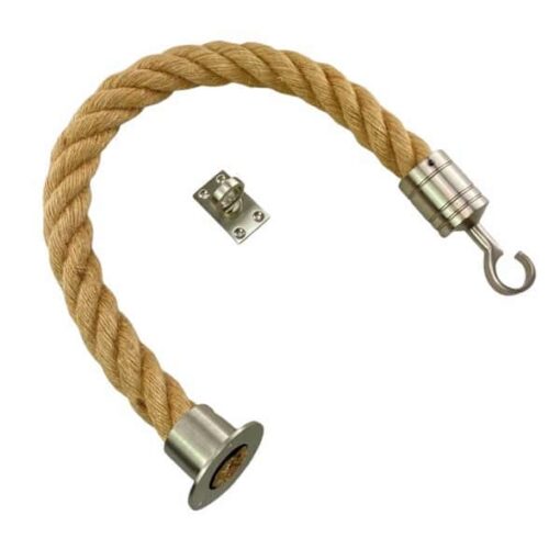 rs natural hemp barrier rope with satin nickel cup hook and eye plate