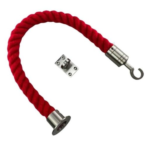 rs red synthetic polyspun barrier rope with satin nickel cup hook and eye plate