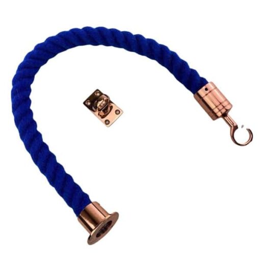 rs royal blue polyspun barrier rope with copper bronze cup hook and eye plate