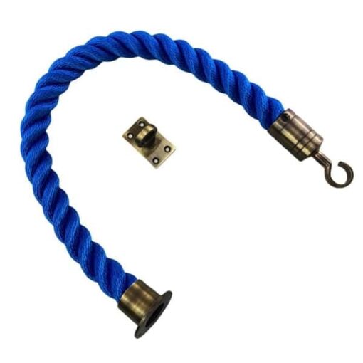 rs royal blue softline barrier rope with antique brass cup hook and eye plate 1