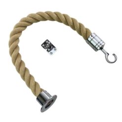 rs synthetic polyhemp barrier rope with polished chrome cup hook and eye plate