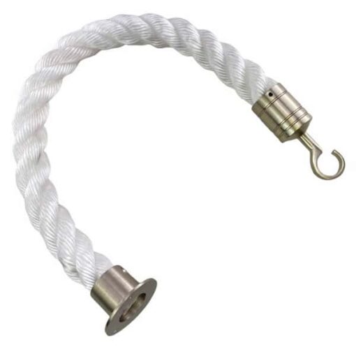 rs white staplespun barrier rope with satin nickel cup hook and eye plate
