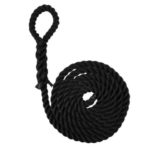 black 3 strand nylon gym rope with soft eye 1