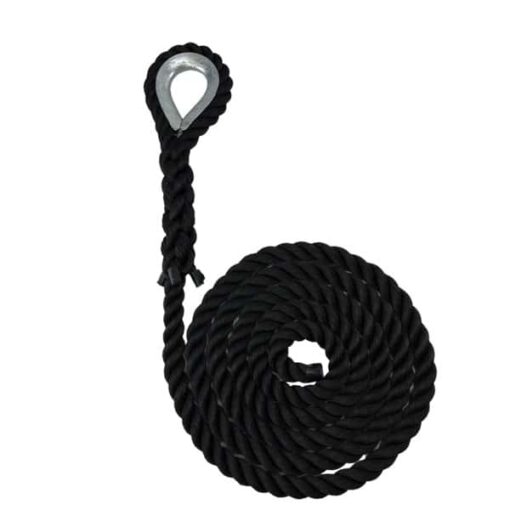 black 3 strand nylon gym rope with galvanised thimble 1