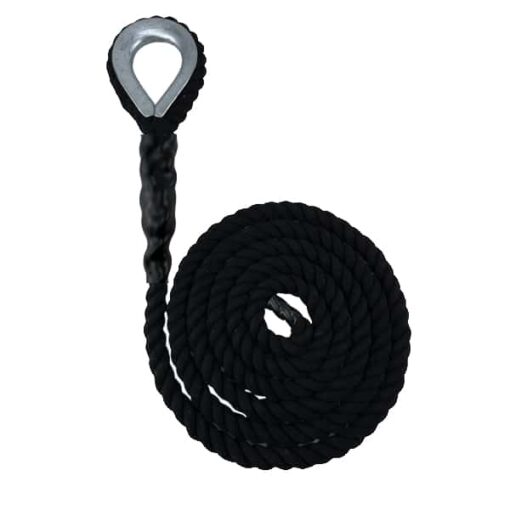 black natural cotton sled prowler pulling rope with galvanised thimble 1