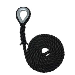 black staplespun gym rope with galvanised thimble 1