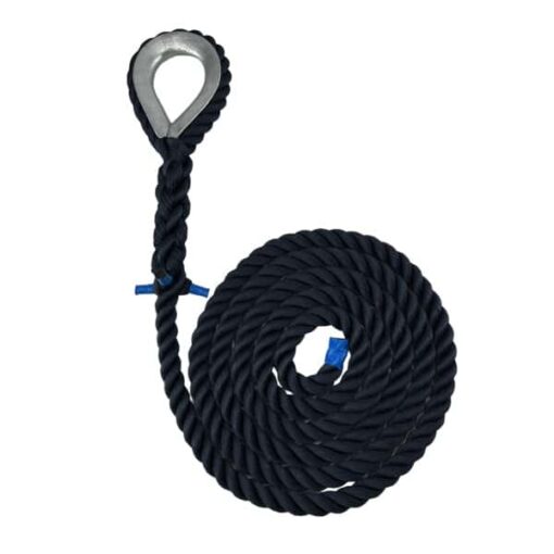 navy blue 3 strand nylon gym rope with galvanised thimble 1