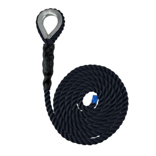 navy blue 3 strand nylon sled prowler pulling rope with galvanised thimble 1