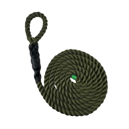 olive 3 strand nylon sled prowler pulling rope with soft eye 1