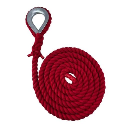 red natural cotton gym rope with galvanised thimble 1