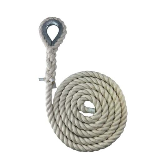 synthetic white cotton gym rope with galvanised thimble 1