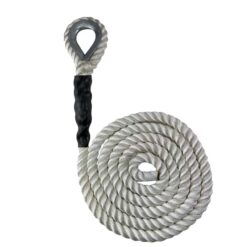 white 3 strand nylon sled prowler pulling rope with galvanised thimble 1