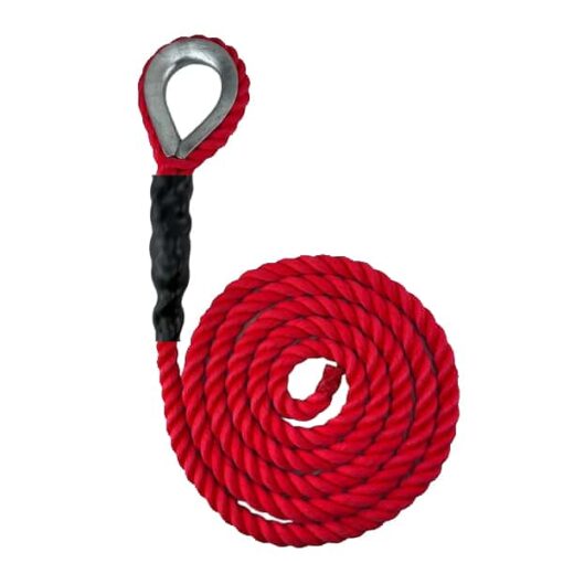 synthetic red sled prowler pulling rope with galvanised thimble 1