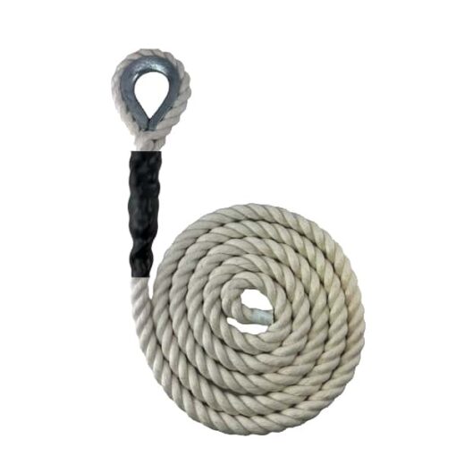 synthetic white cotton sled prowler pulling rope with galvanised thimble 1