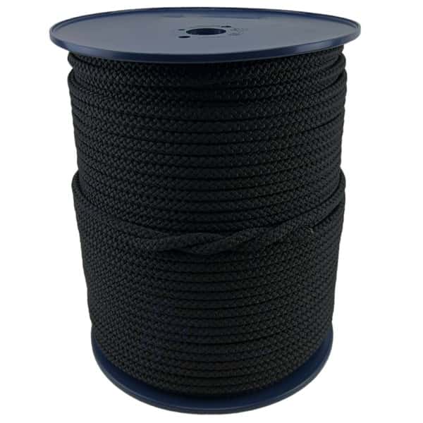 4mm Black Braided Polyester Rope 8 Plait x 200 Metre Reel