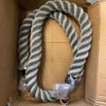 40mm Synthetic Grey Barrier Rope x 2 Metres With Chrome Hook And Eye Plates (CS)