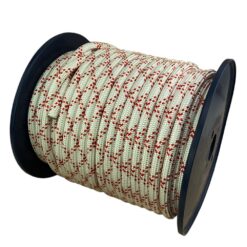10mm white red braided polyester cover nylon core rope x 45 metres 1