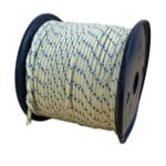 5mm White With Blue Fleck Double Braid Polyester Rope x 55 Metre Reel