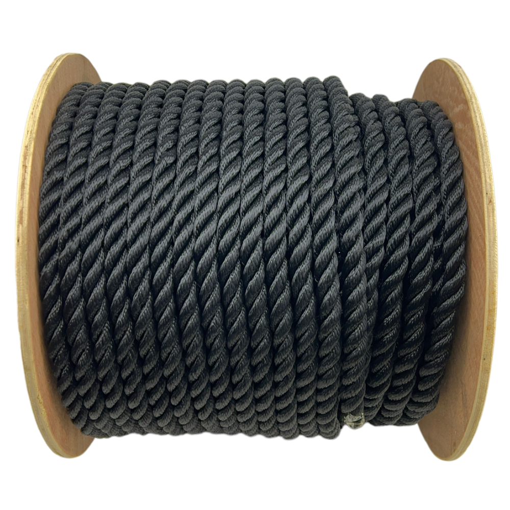 14mm Black 3 Strand Nylon Rope x 50 Metre Reel - RopeServices UK