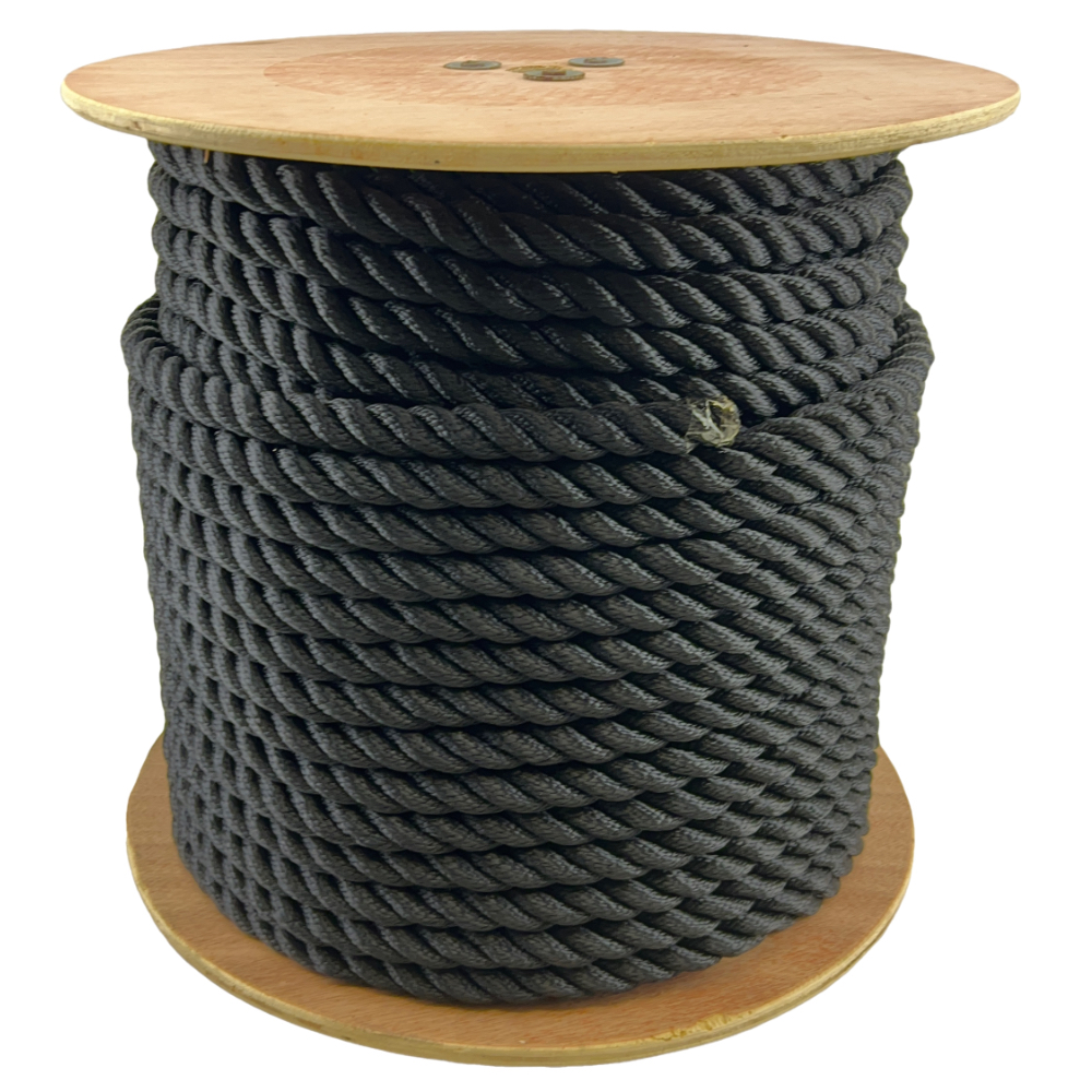 12mm Black 3 Strand Nylon Rope x 100 Metre Reel - RopeServices UK
