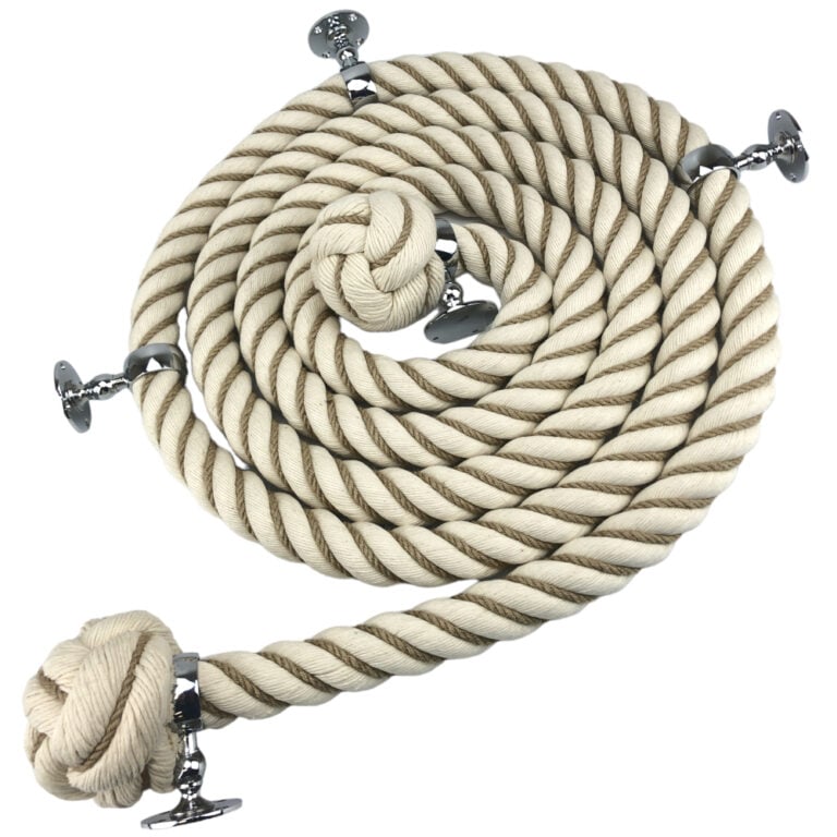 32mm Natural Cotton Wormed Bannister Rope x 12 Foot, 4 Polished Chrome ...
