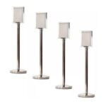 4 x Polished Chrome Stanchions Posts With Portrait Sign Holder
