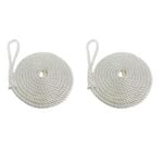 2 x 8mm White 3 Strand Nylon Mooring Ropes 8 Inch Soft Eye x 15 Metres
