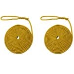 2 x 50mm Yellow Softline Mooring Ropes 8 Inch Soft Eye x 15 Metres