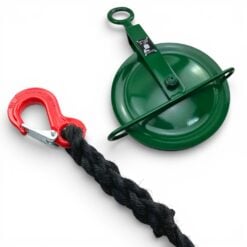 18mm black staplespun fall rope with gin wheel x 10 metres 2 tonne hook 1